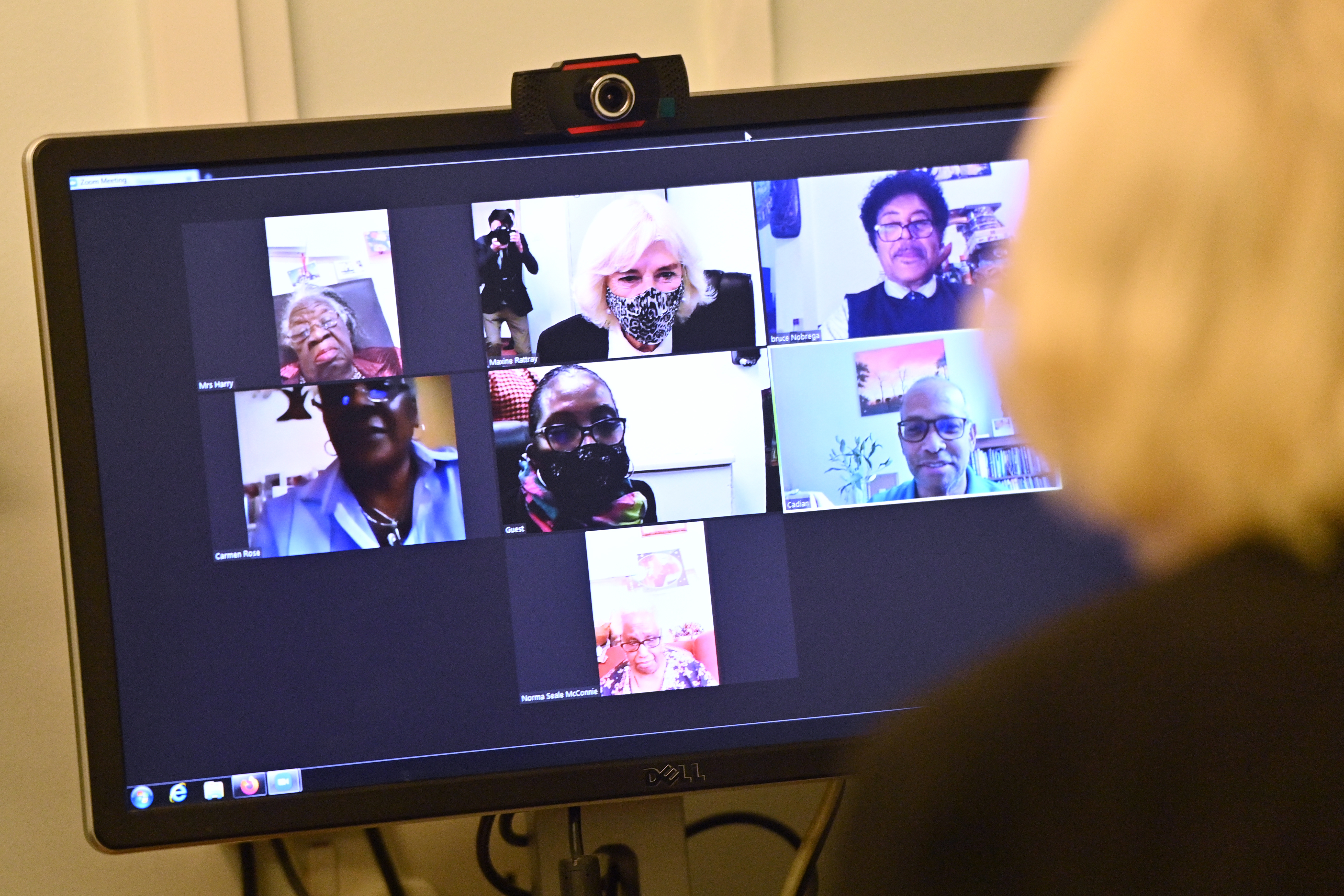 The Duchess of Cornwall takes part in a video call at the Pepper Pot Centre