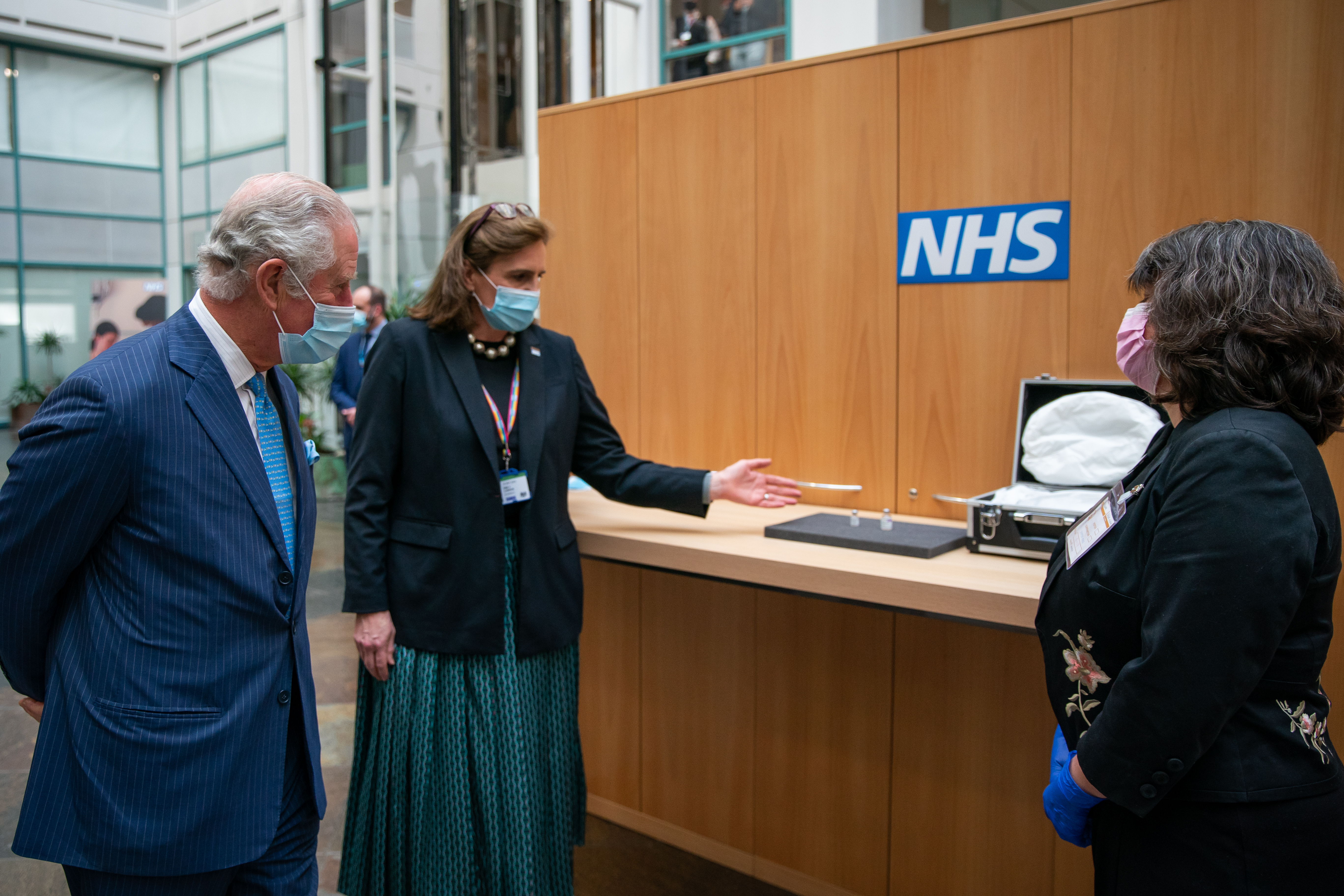 The Prince of Wales is shown vaccine vials at Skipton House
