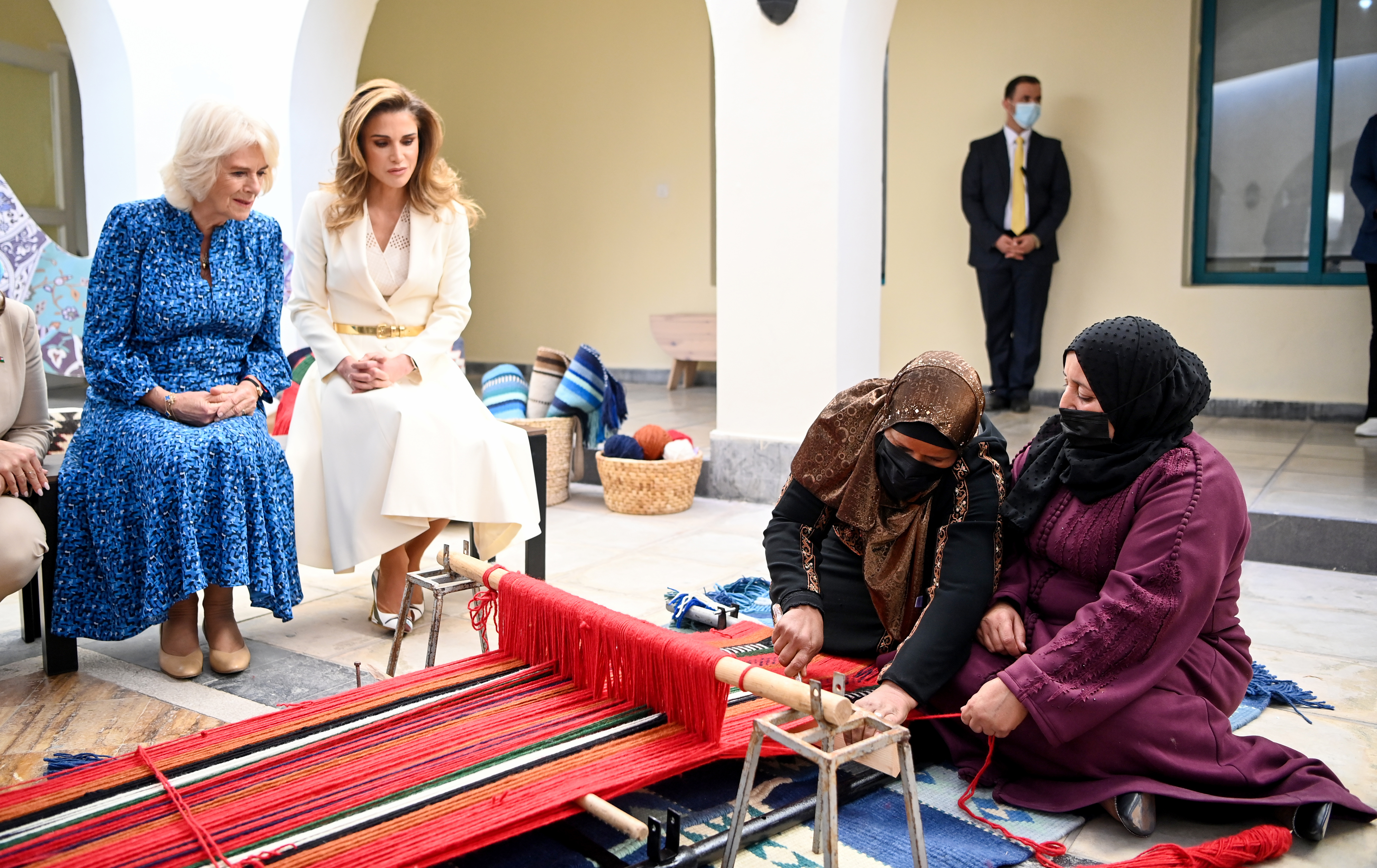 The Duchess of Cornwall alongside Queen Rania Al-Abdullah during a visit to the Queen Rania Family and Children Centre in Amman, Jordan