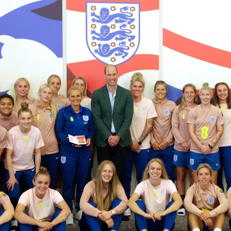 The Prince of Wales pictured with the Lionesses squad and staff