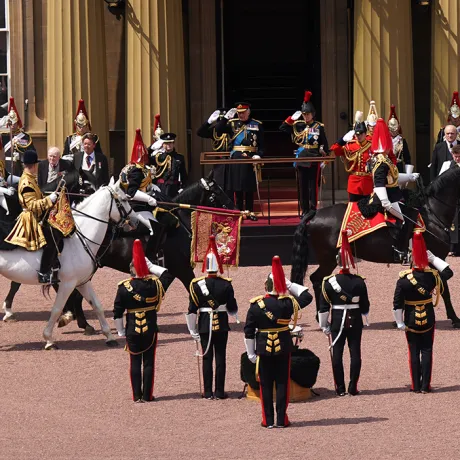 The King presents a new Standard to the Blues and Royals