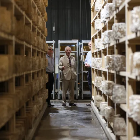 The King visits Lincolnshire Poacher Cheese farm