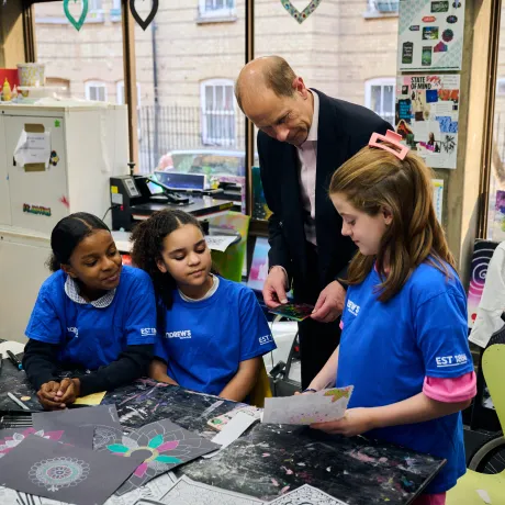 The Duke viewing art created by the Youth Club