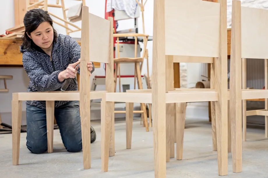The Prince's Foundation graduate Claire Ng works on a Congregation Chair