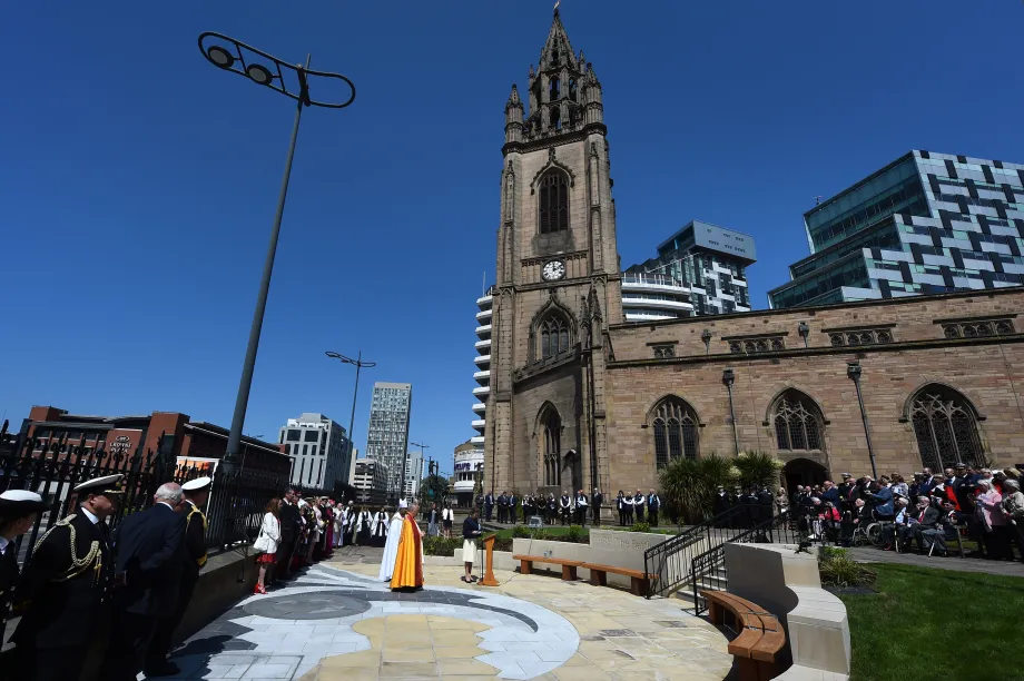 The Princess Royal attends a service, before unveiling a memorial for The Battle of the Atlantic Memorial