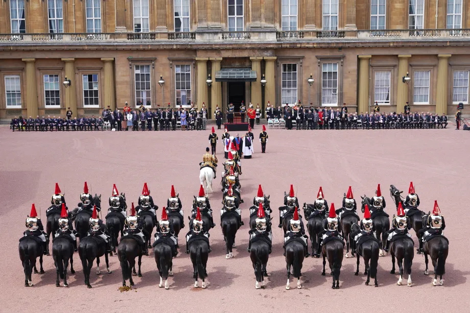 The King presents a new Standard to the Blues and Royals