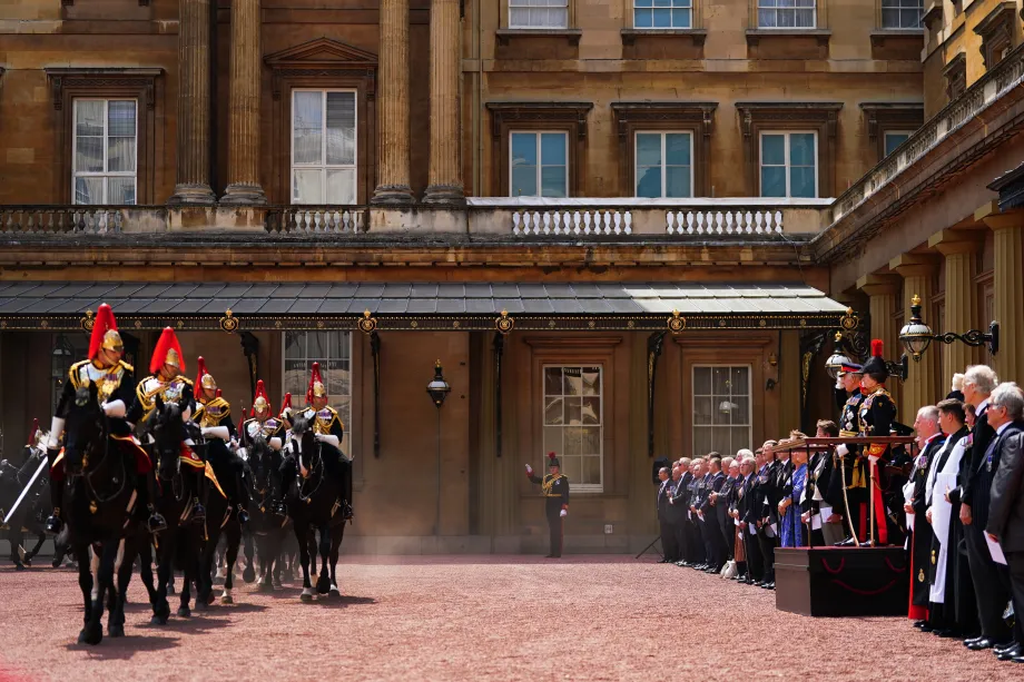 The King presents a new Standard to the Blues and Royals