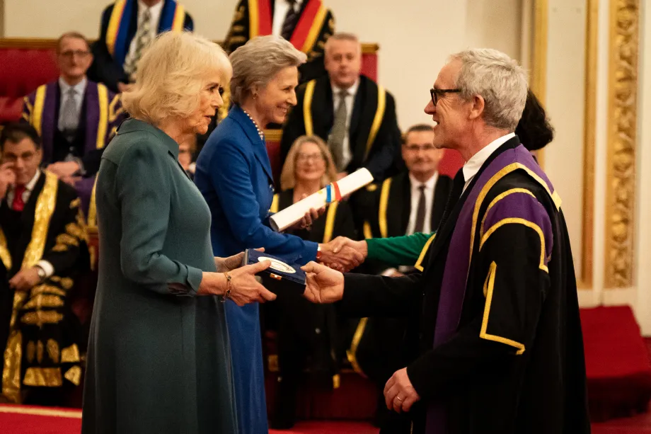 Queen Camilla (centre) and the Duchess of Gloucester, during an event to present the Queen's Anniversary Prizes for Higher and Further Education, at Buckingham Palace in London
