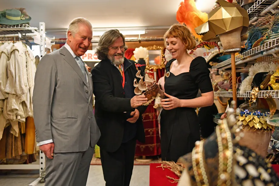 The King visits the costume wardrobe at the Royal Shakespeare Company