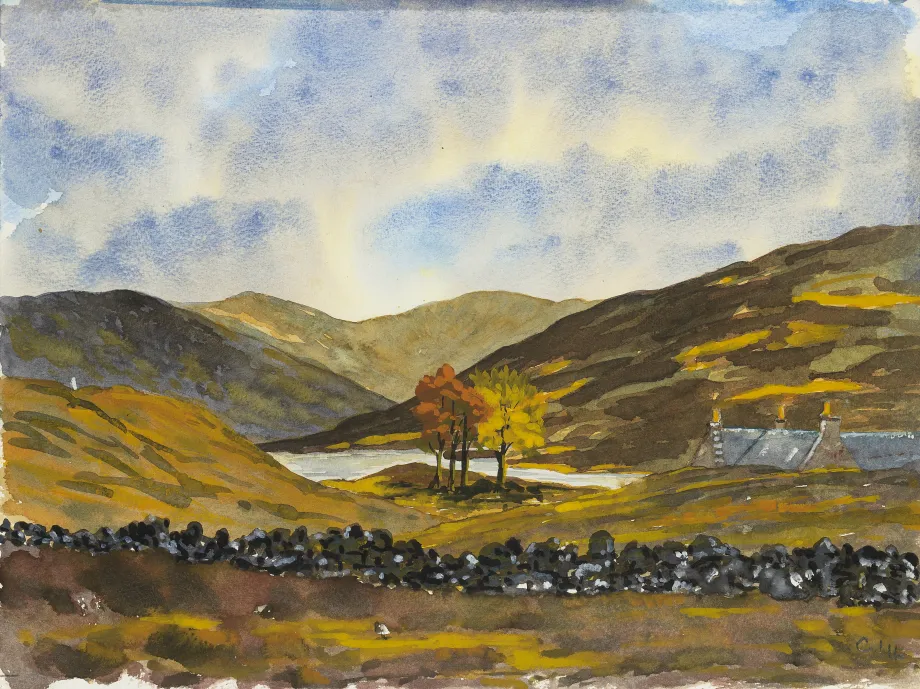 A watercolour of Loch Callater in October by His Majesty The King