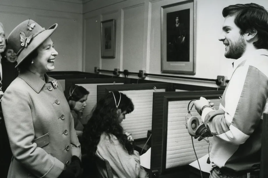 The late Queen is pictured on a visit to RADA in 1980.