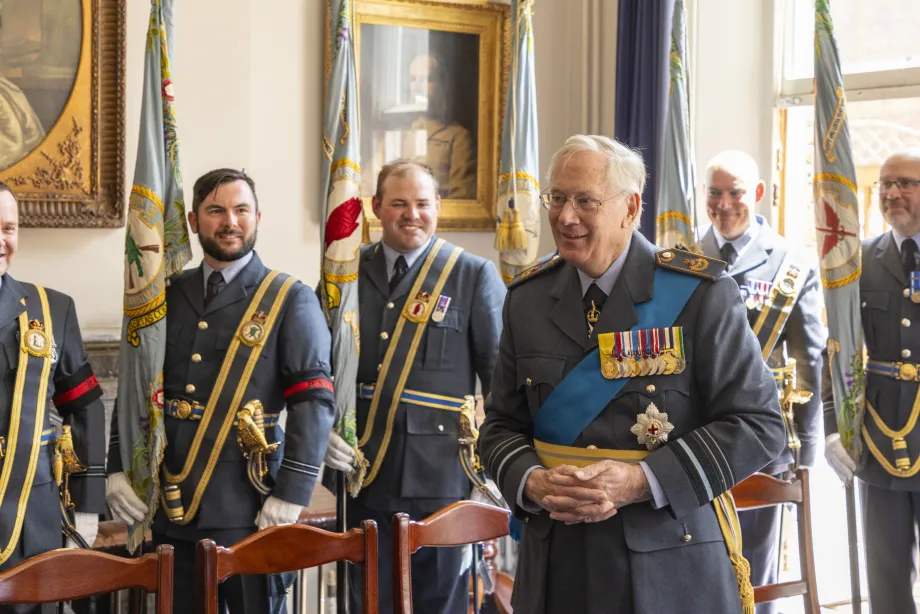 The Duke of Gloucester meets members of the Royal Auxiliary Air Force Squadron