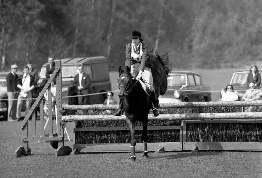 The Princess Royal takes part in a dressage event in 1968