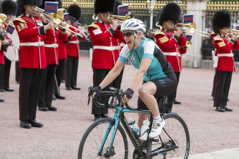 The former Countess of Wessex completes a 450-mile cycling challenge