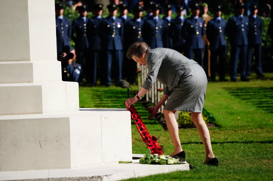 The Princess Royal lays a wreath at Arnhem Oosterbeek War Cemetery,