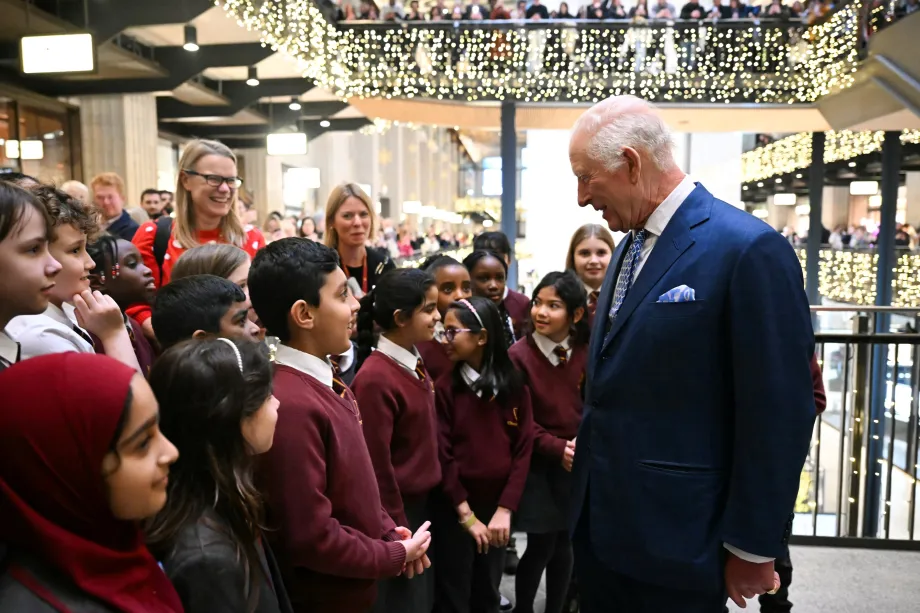 The King meets schoolchildren at Battersea Power Station