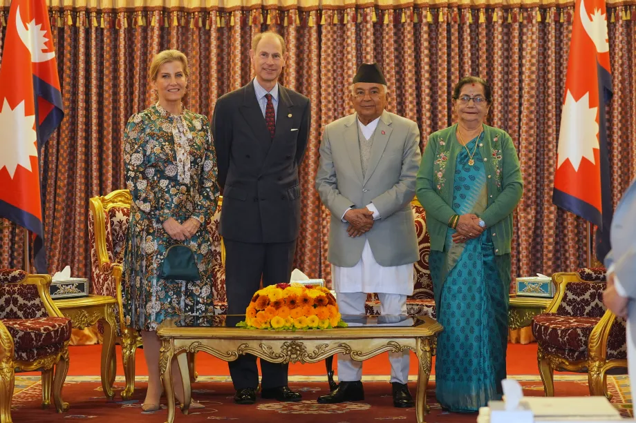 The President of Nepal welcomes The Duke and Duchess of Edinburgh