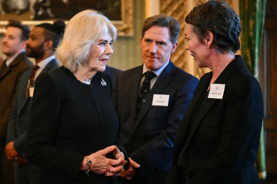 The Queen in conversation with actress Olivia Colman