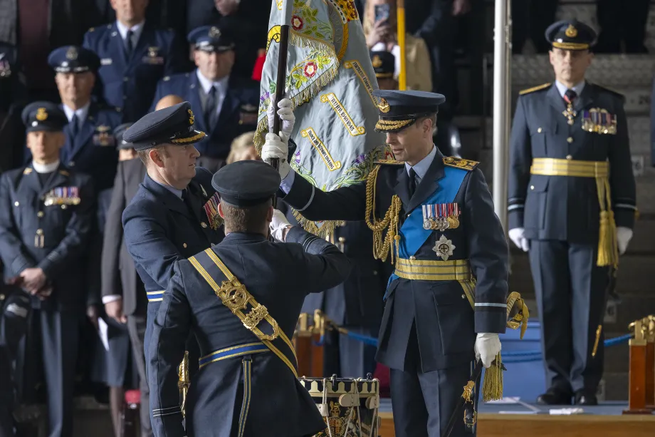 The Duke of Edinburgh marking the transition from one Squadron Standard to another 