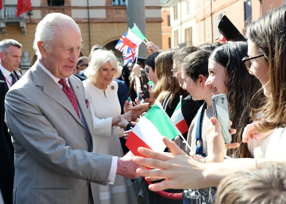 Their Majesties meeting crowds at the Emilia Romagna Food Festival