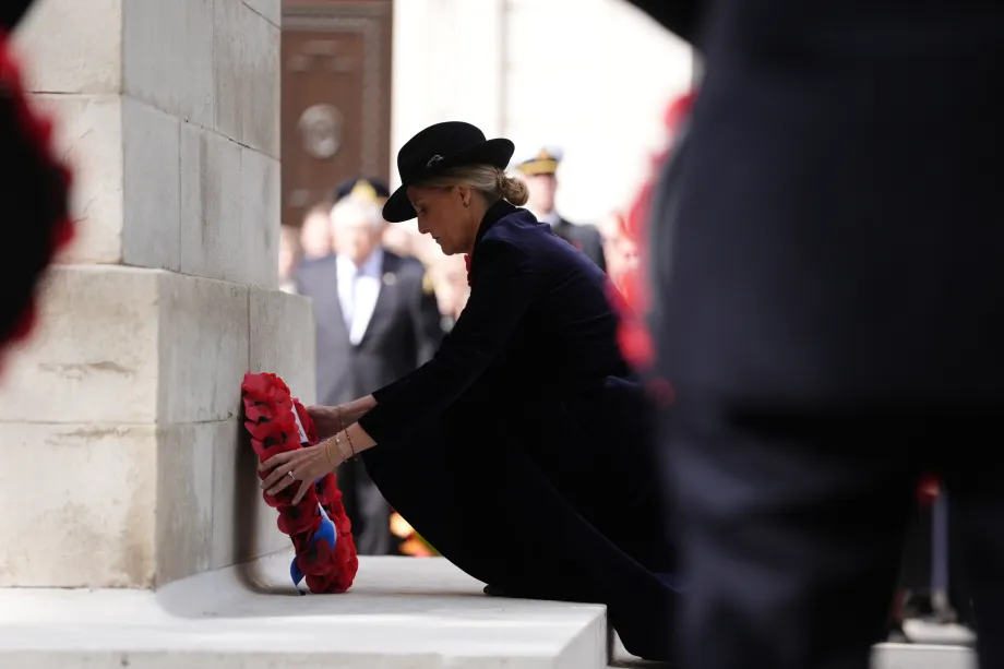 The Duchess laying a wreath at the Cenotaph on behalf of The King