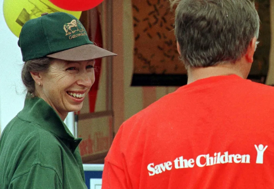 The Princess Royal with a representative of Save the Children in 1998.