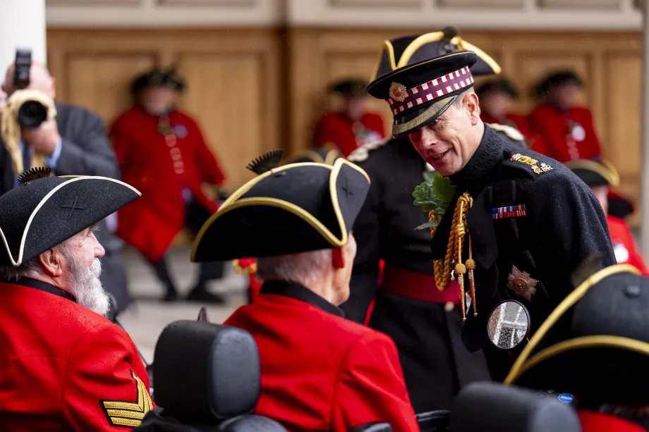 The Duke of Edinburgh speaking to Chelsea Pensioners