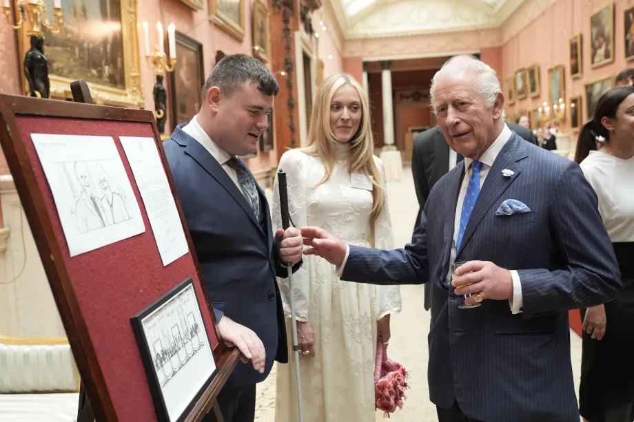 The King speaks with award winner Brandon and Fearne Cotton