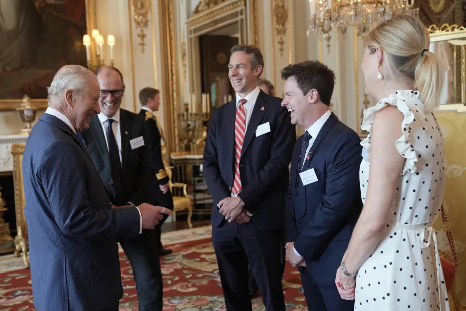 The King laughs alongside with Declan Donnelly