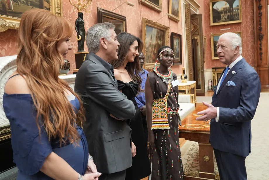 The King with award winner Alice, George and Amal Clooney and Charlotte Tilbury