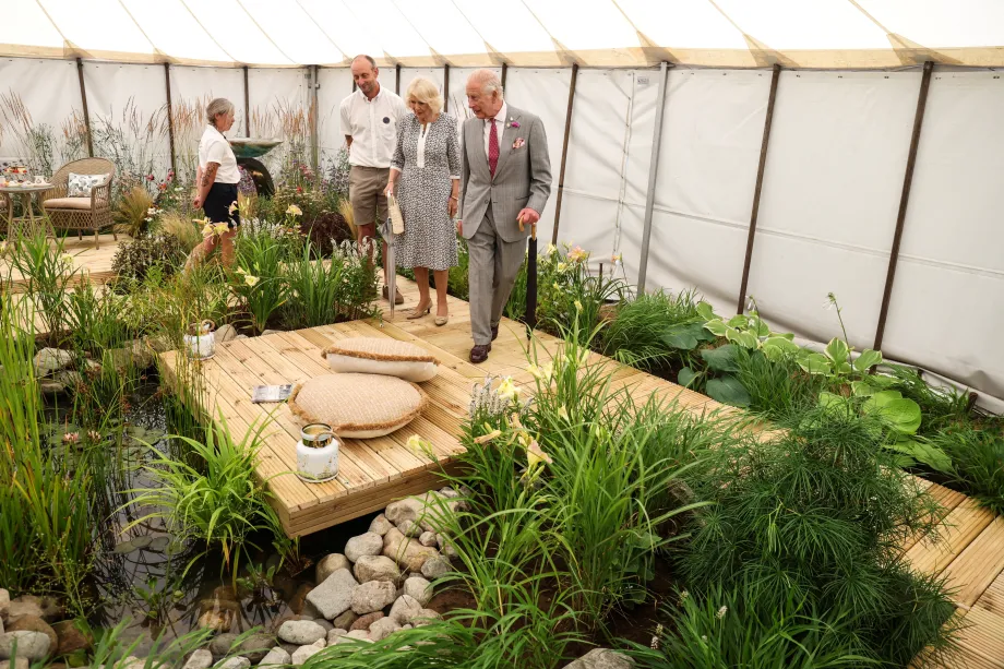 The King and Queen tour a marquee at Sandringham Flower Show