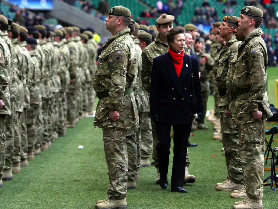 The Princess Royal meets soldiers before the RBS 6 Nations Match at Twickenham