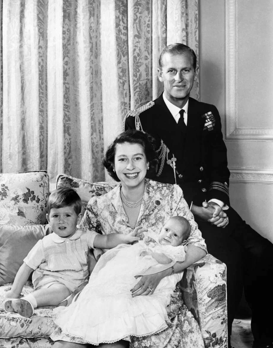 Princess Elizabeth and Prince Philip with their children Prince Charles and Princess Anne