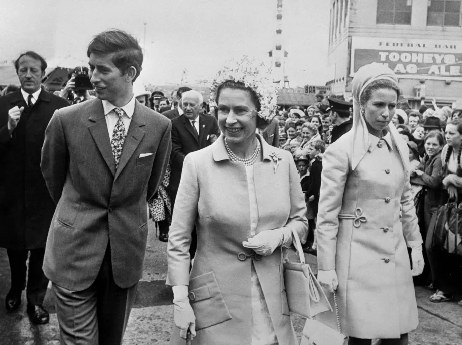 The Princess Royal with Princes Charles and the late Queen Elizabeth II