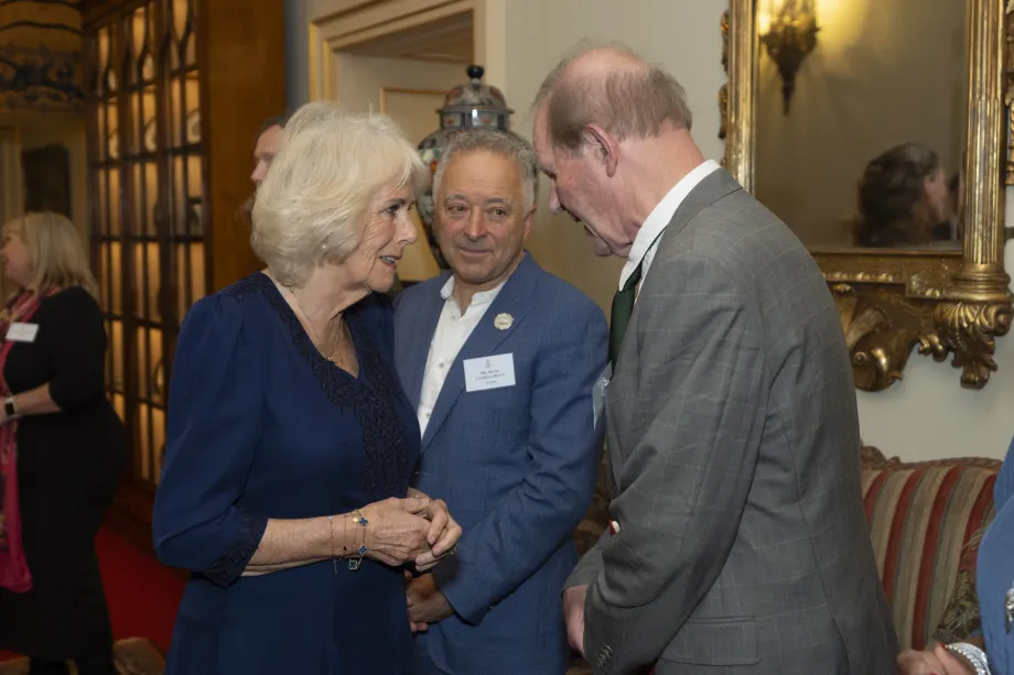 The Queen talks to Sir Michael Morpurgo during reception for BookTrust