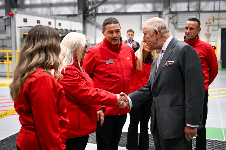 The King meets members of staff at South Wales Metro Depot