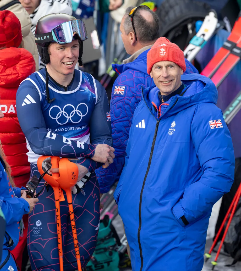 The Duke smiles next to a Winter Olympics athlete
