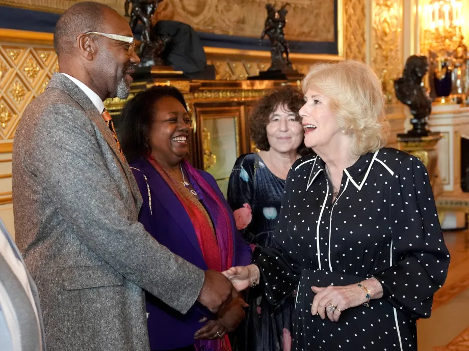 The Queen shakes hands with Lenny Henry