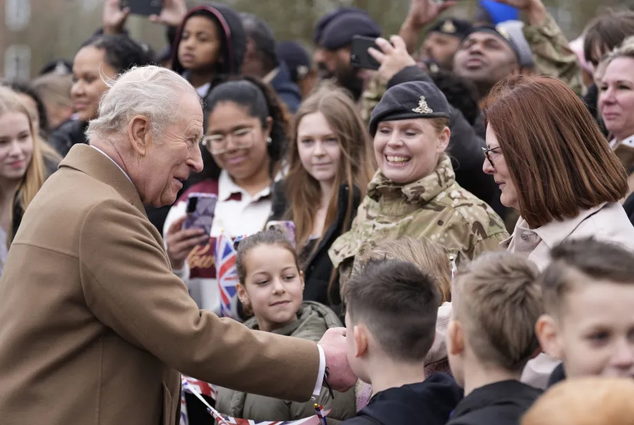 The King meets serving personnel and their families in Thorney Island
