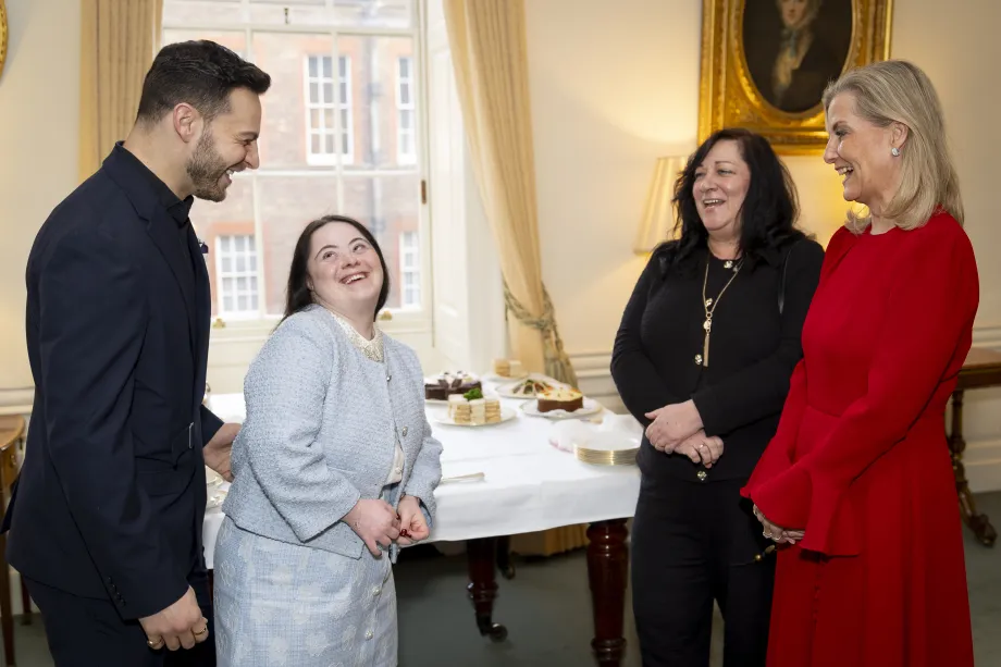 The Duchess of Edinburgh in discussion with Ellie Goldstein, Vito Coppola and Ellie's mother Yvonne