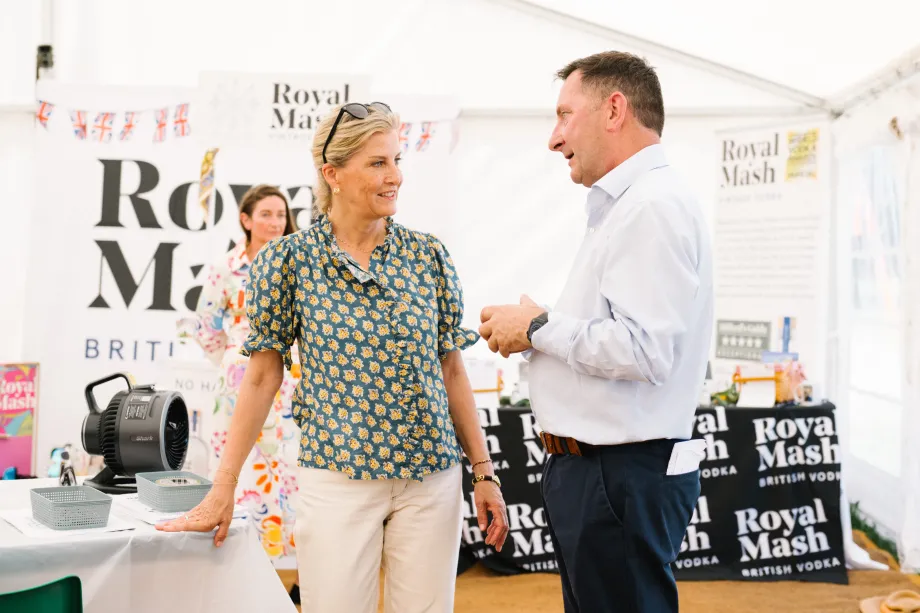 The Duchess meets staff at Jersey Royal Peacock Farm
