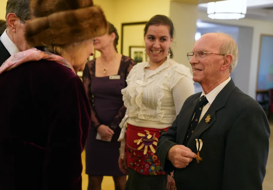 Princess Alexandra met John Parvin, a volunteer for over 25 years, who this year received the British Empire Medal in recognition of his voluntary service to Veterans.