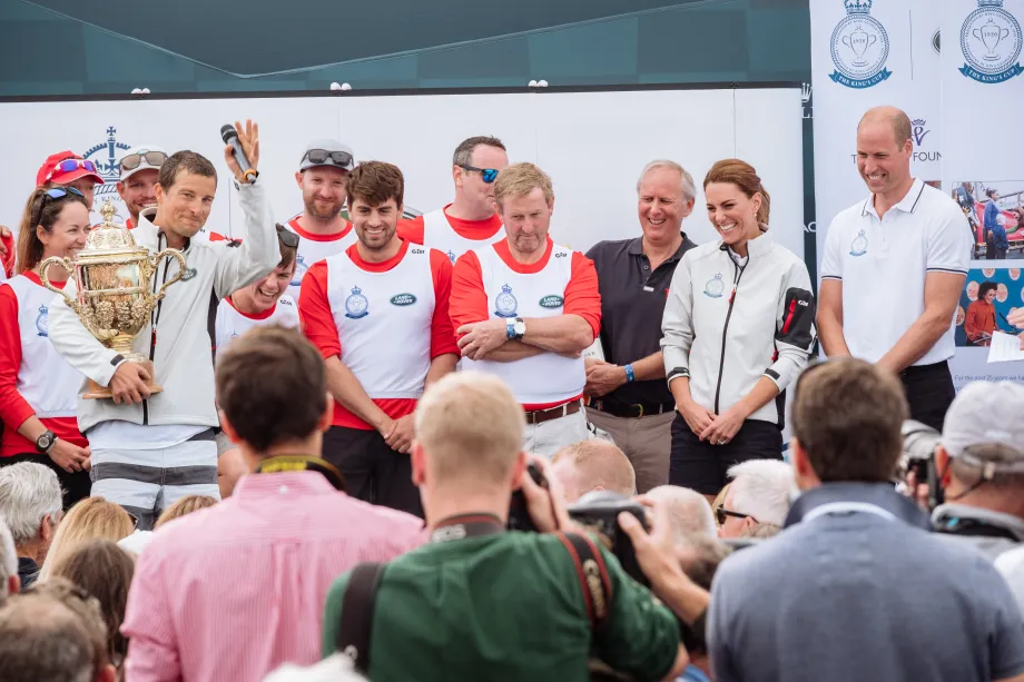 The Duke and Duchess of Cambridge presented Tusk, with ambassador Bear Grylls, with the 2019 King's Cup trophy.