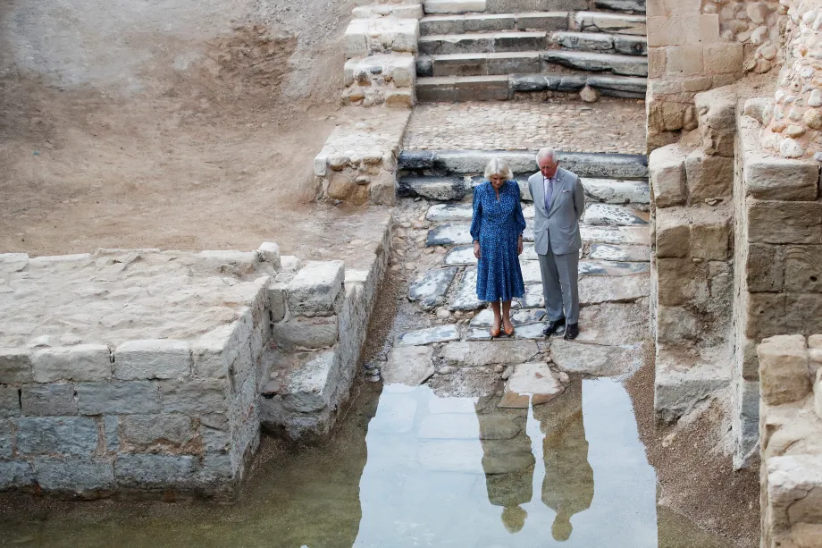 The Prince of Wales and Duchess of Cornwall at Juwafat al-Kafrayn in Jordan