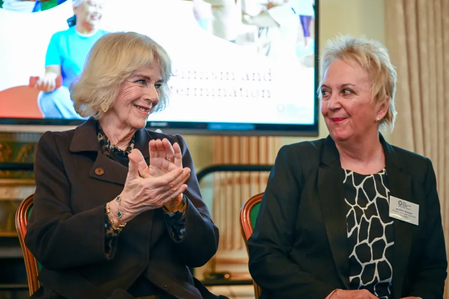 The Queen Consort with Annette Browne, speaker and lead advocate volunteer for the Royal Osteoporosis Society