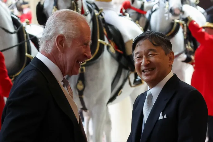 King Charles III laughs with Emperor Naruhito