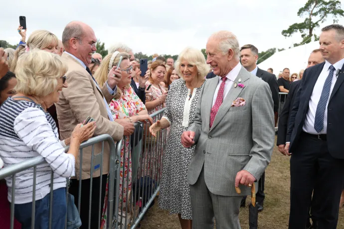The King and Queen meet members of the public during a visit to Sandringham Flower Show